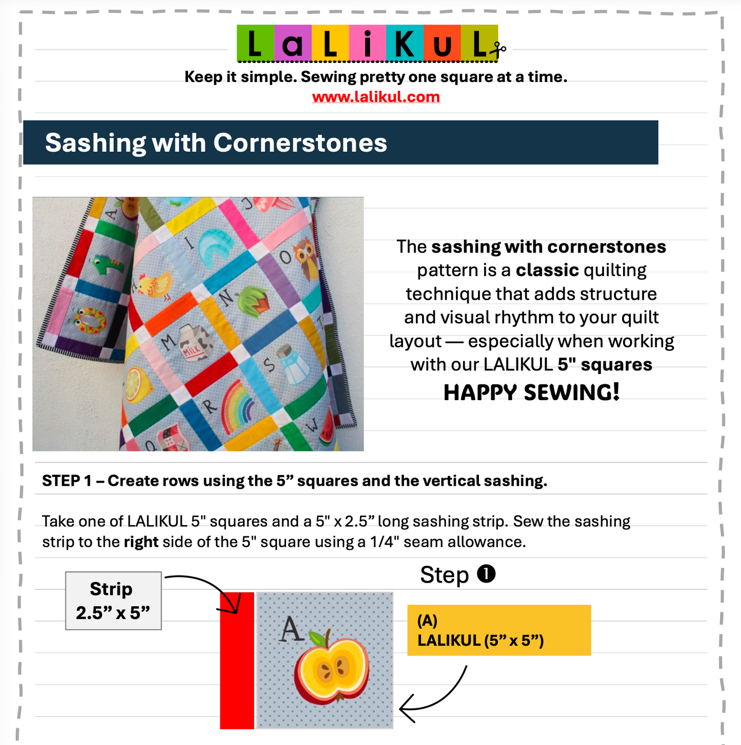 Sashing with Cornerstones Quilt Pattern